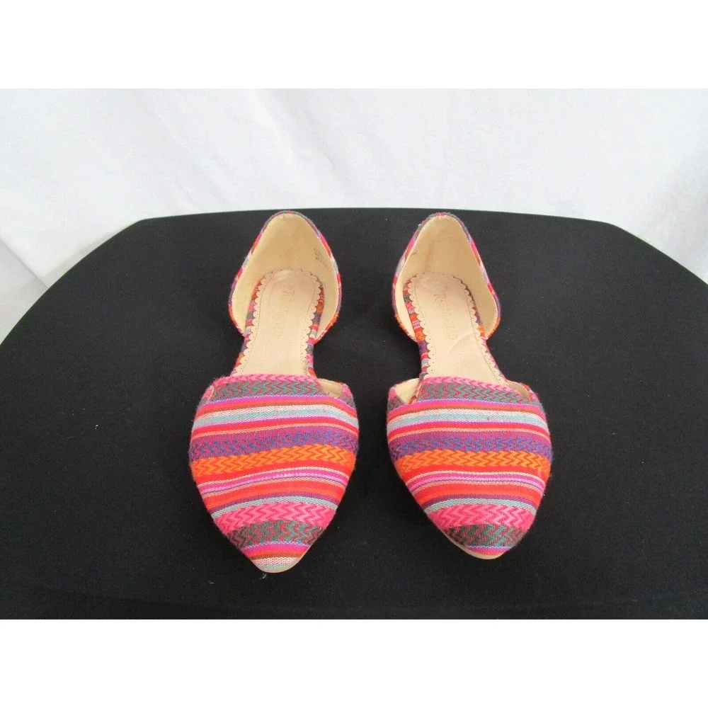 Restricted Multicolor Striped Fabric D'Orsay Flats Women’s Shoes Size 8.5 - Picture 2 of 10